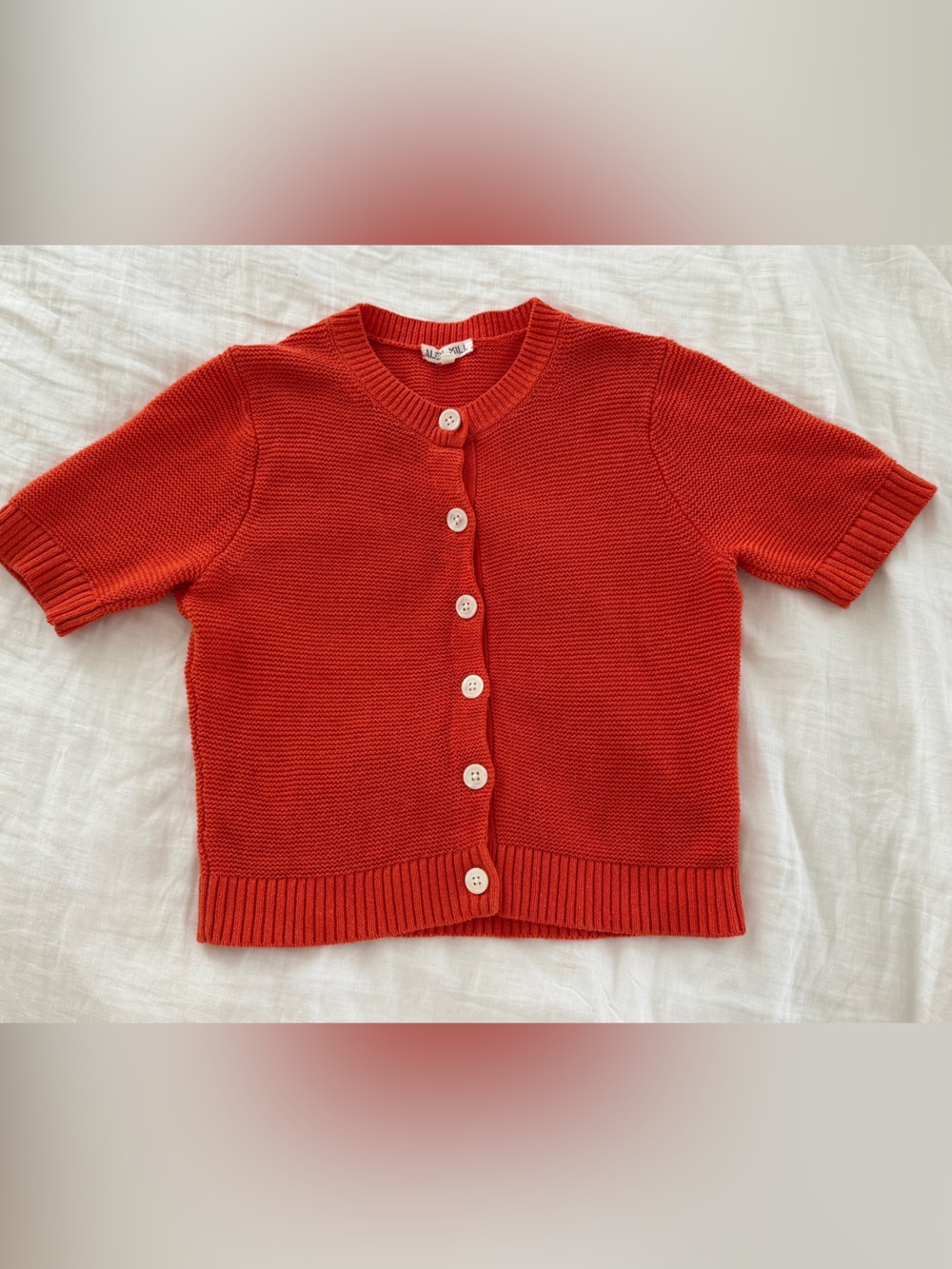 Alex Mill Elle Short-Sleeve Button Cardigan Tomato - Picture 2 of 10